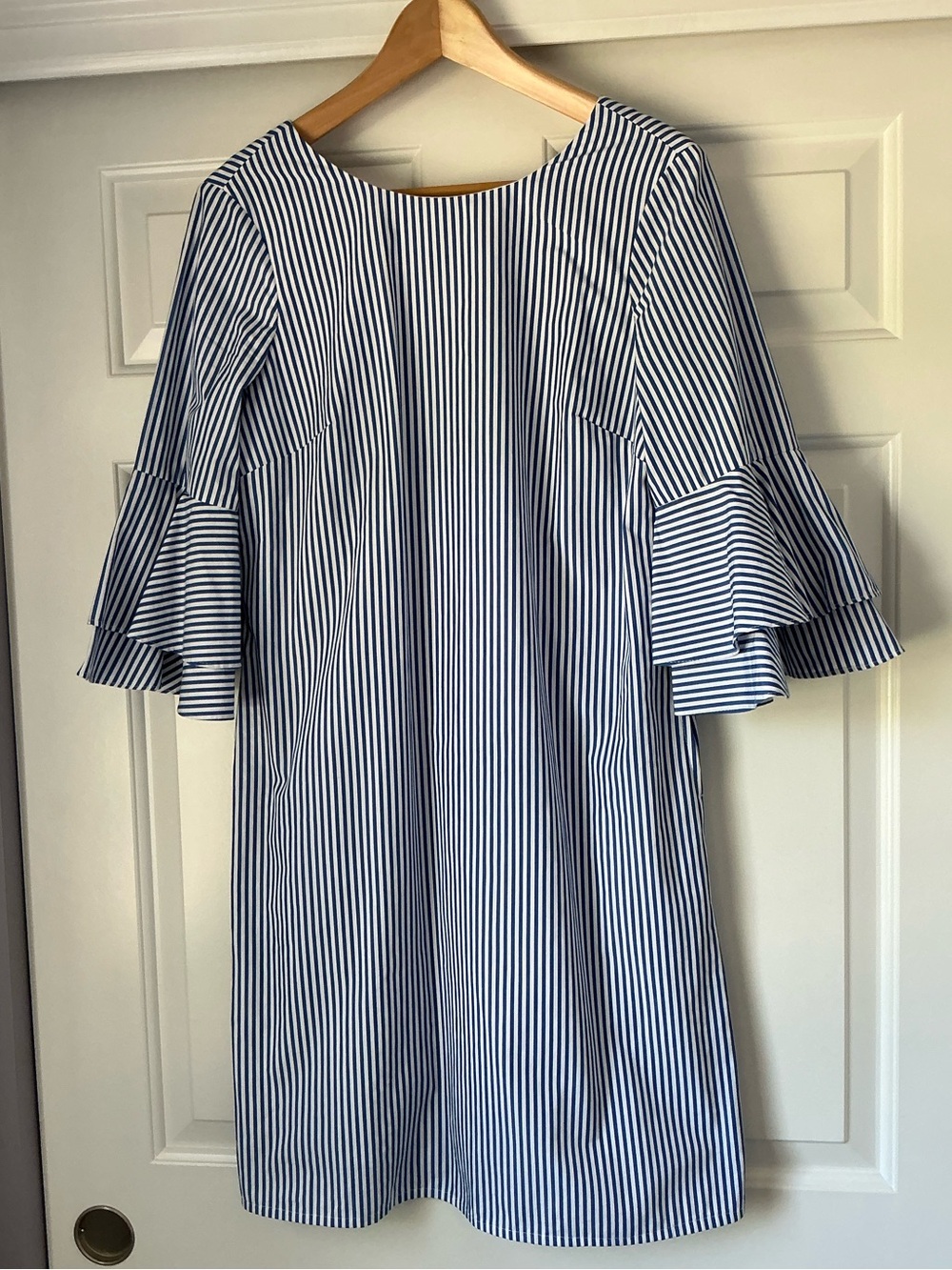 Nine West Blue White Striped Bell Ruffle-Sleeve Midi Dress 4